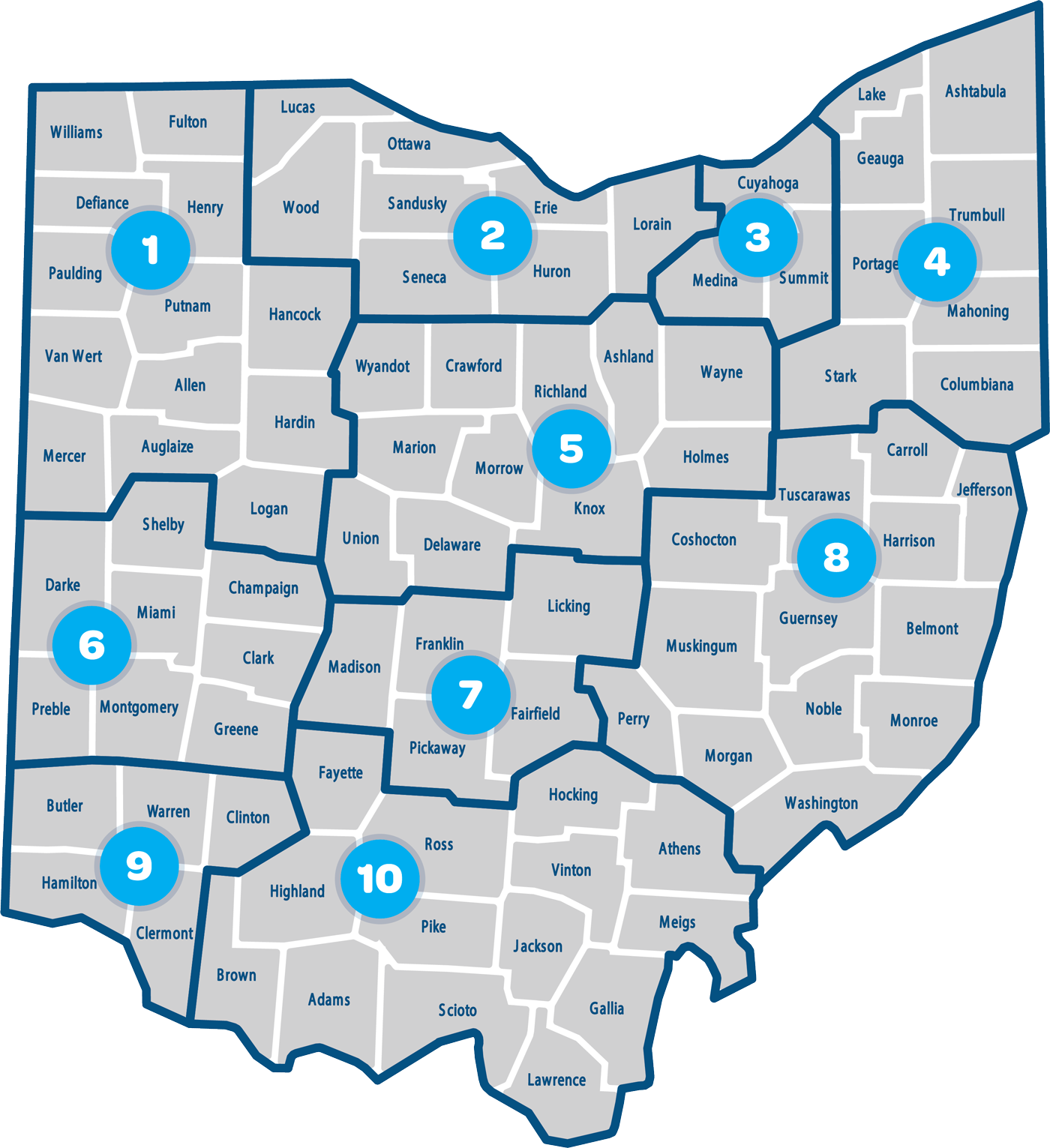 Map of OhioKAN Regions